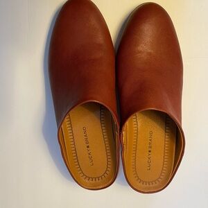 Lucky Brand Polona Leather Wedge Mules Red Size 7.5M Boho Casual Shoes